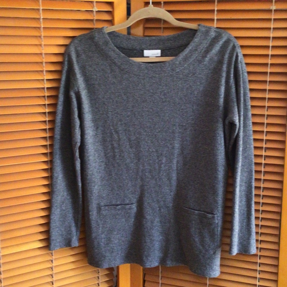 PureJill Gray Long-Sleeve flannel Pocket top